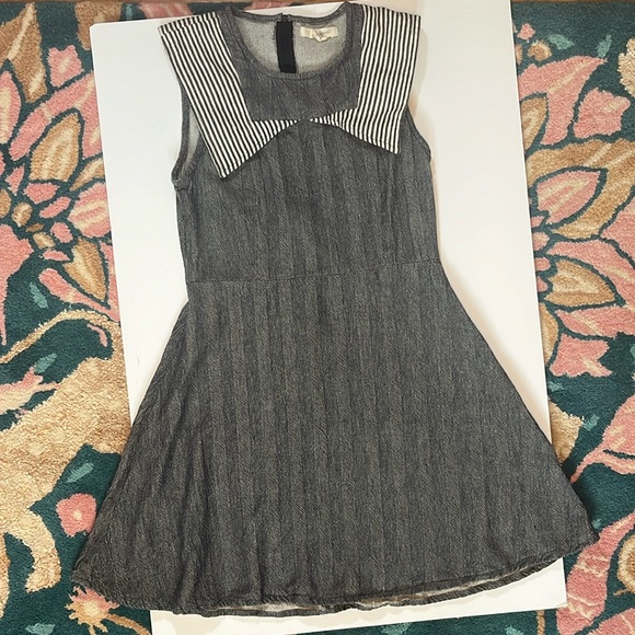 Mata traders. sleeveless Peter Pan collar knee length midi stretchy denim like - Picture 2 of 5
